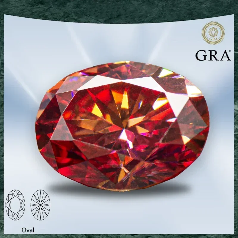 

Moissanite Stone Watermelon Red Color Oval Cut VVS1 with GRA Certificate for Gemstone Charms Beads Top Jewelry Making Materials