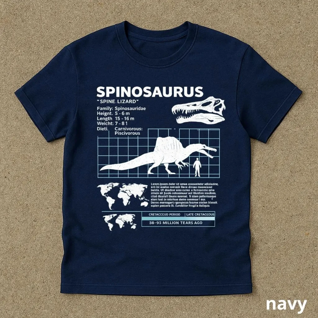 Spinosaurus Dinosaur Fact Infographic Graphic T Shirt Cotton Short Sleeve Oversized Unisex Dino Lover Casual Streetwear Tops