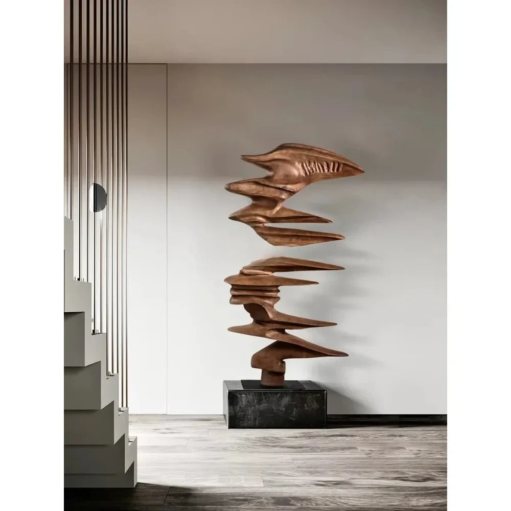 Entrance floor ornament large wood carving process abstract figure sculpture