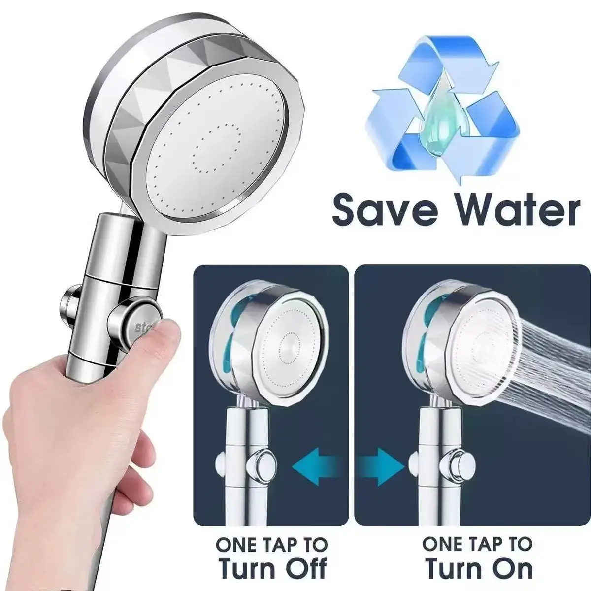 

High Pressure Shower Head with One-click Stop Handheld Shower Head with Filters Water Saving Spray Hotel Bathroom Accessories