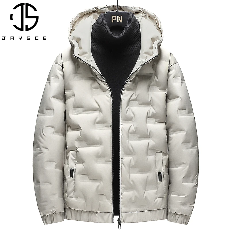 JAYSCE Men\'s Winter Fashion Silver Down Jacket Snow Sports Thermal Oversized Jacket Korean Trend Windproof Hooded Down Jacket