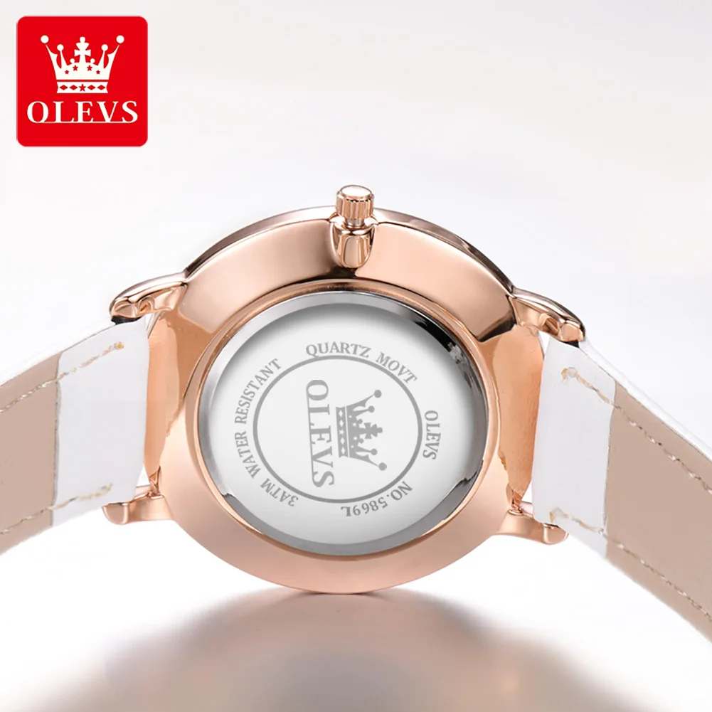 OLEVS New Leather Strap 6.5mm Ultra Thin Quartz Watch for Women Big Face Waterproof Ladies Elegant Wristwatches Relogio Feminino