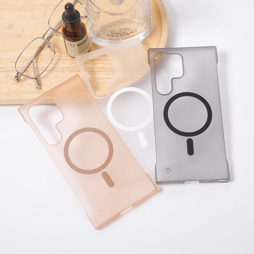 

Тонкий матовый прозрачный безрамный чехол для телефона Magsafe для Samsung S25 S24 Plus S22 S23 Ultra FE с беспроводной зарядкой и рамкой