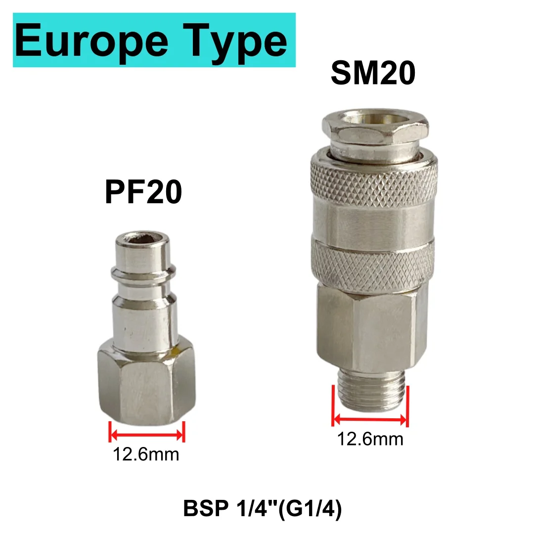1 Pair Europe Type Pneumatic Quick Fitting Connector SM20 PM20 SF20 PF20 With BSP1/4 G1/4 Thread For Air Compressor Gun