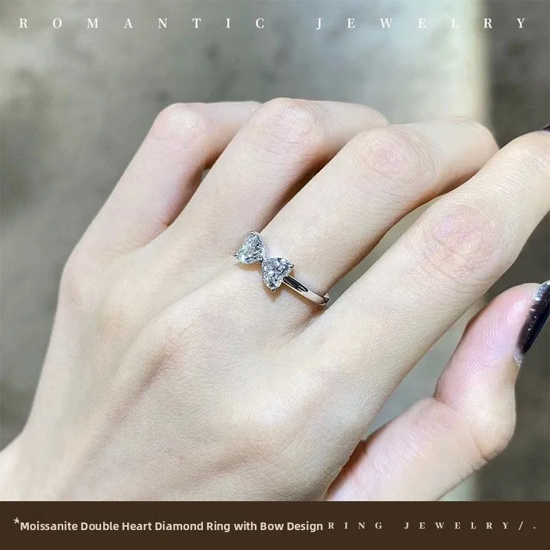 

Позолоченное кольцо с двойным сердцем и муассанитом, элегантное женское кольцо, праздничный подарок, модные украшения