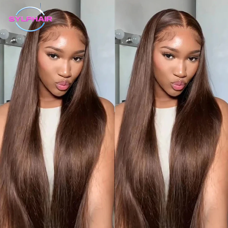

Brown Lace Front Human Hair Wig 13x4 Brazilian Transparent Lace Wigs Bone Straight Lace Closure Wigs For Women PrePlucked Wigs