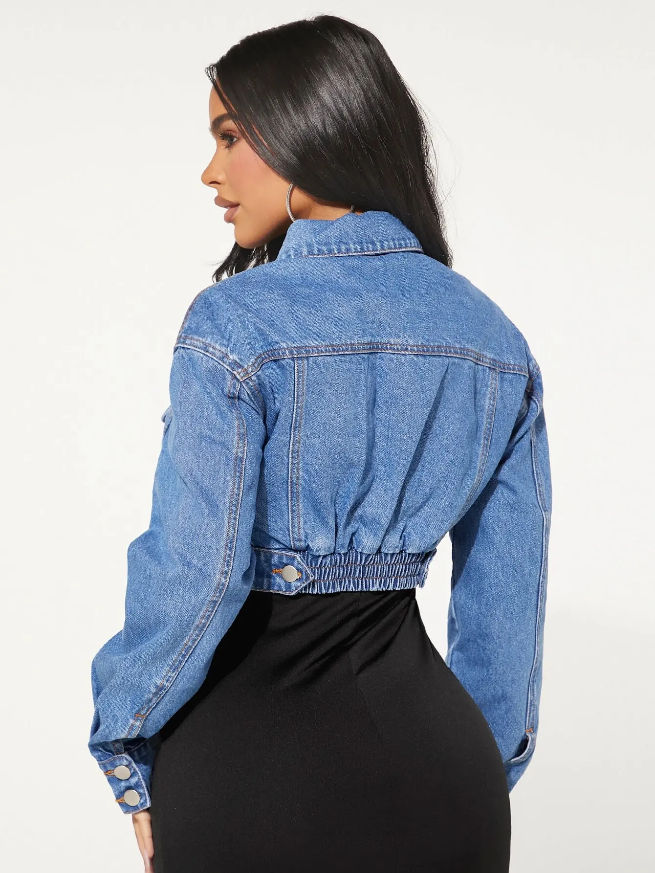 

Cropped Denim Jacket with Flap Detail and Dropped Shoulders