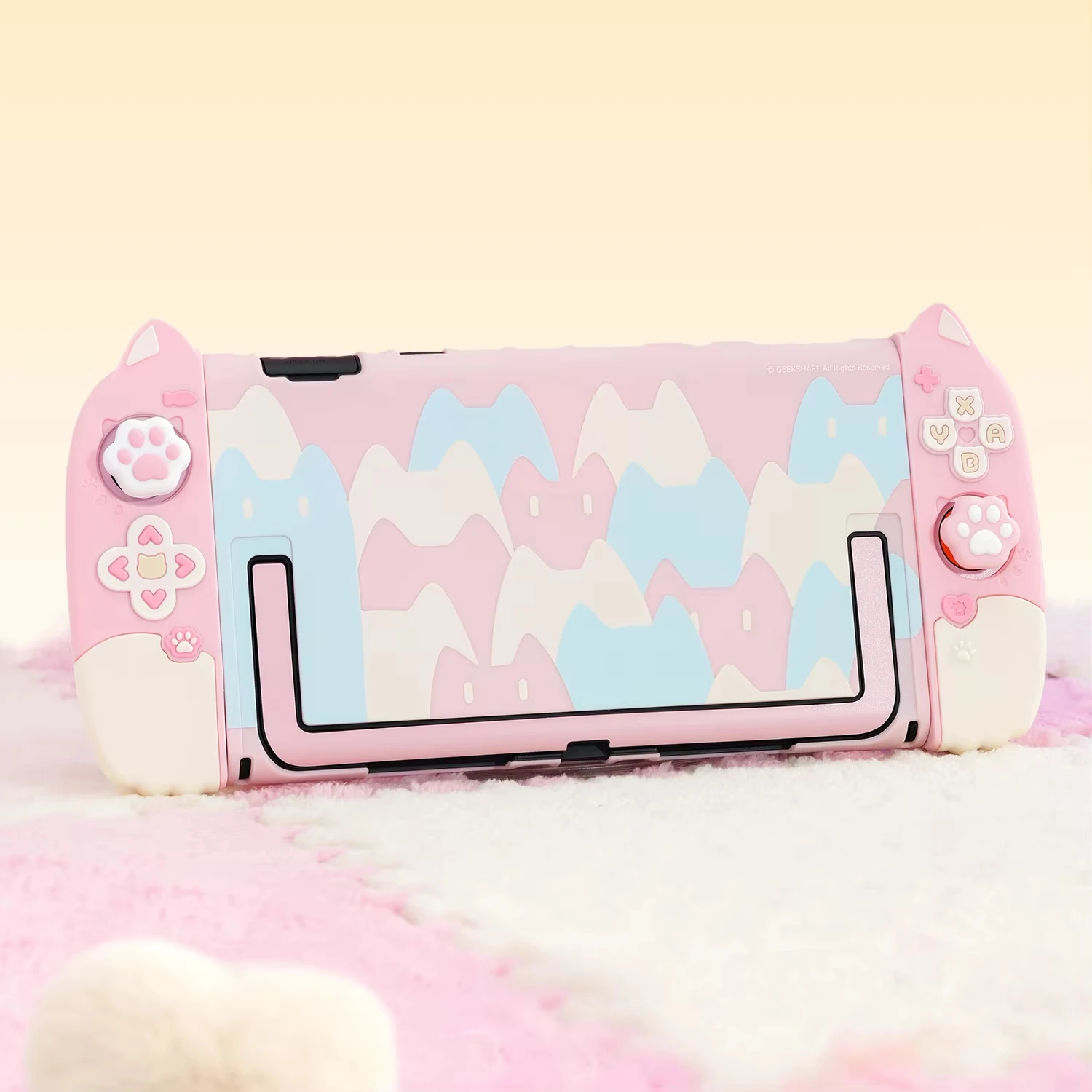 GeekShare Cat Paw Themed Protective Case for Switch 2 – NS2 Hard Shell & Silicone Grip Covers with 2pcs Thumb Grips
