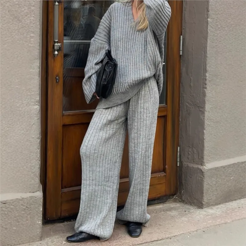 Elegant Knitted Suit Women\'s Long Sleeve Solid Color Casual Women\'s Jacket Pants Suit 2024 New Women\'s Knitted 2-Piece Set