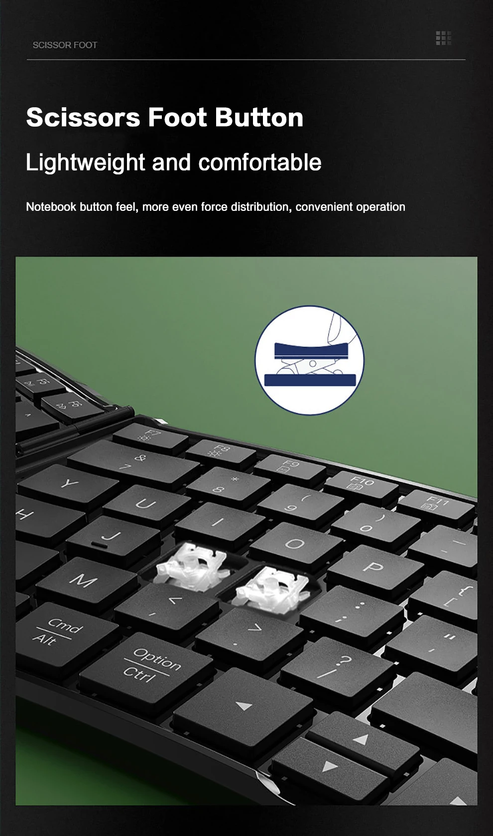 Tastiera ergonomica JOMAA Tastiera pieghevole Bluetooth divisa Tastiera pieghevole da viaggio portatile per iPhone, iPad, tablet, laptop