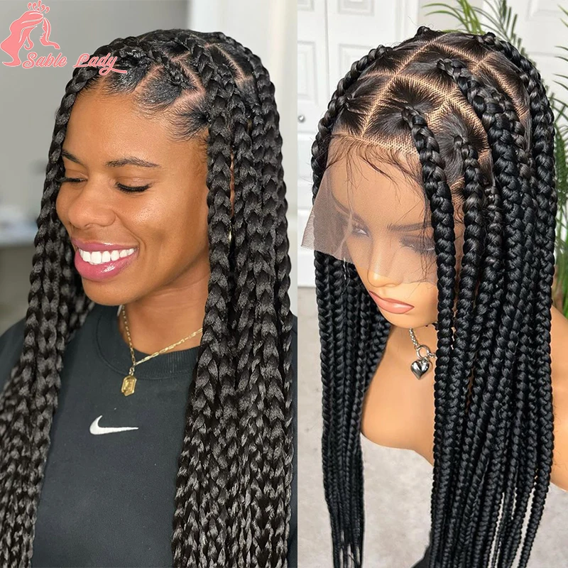 Synthetic Full Lace Wigs Jumbo Box Braids Wig Lace Front Wig Knotless Braids Wig Black Women Long 36“ Cornrows Box Braided Wigs