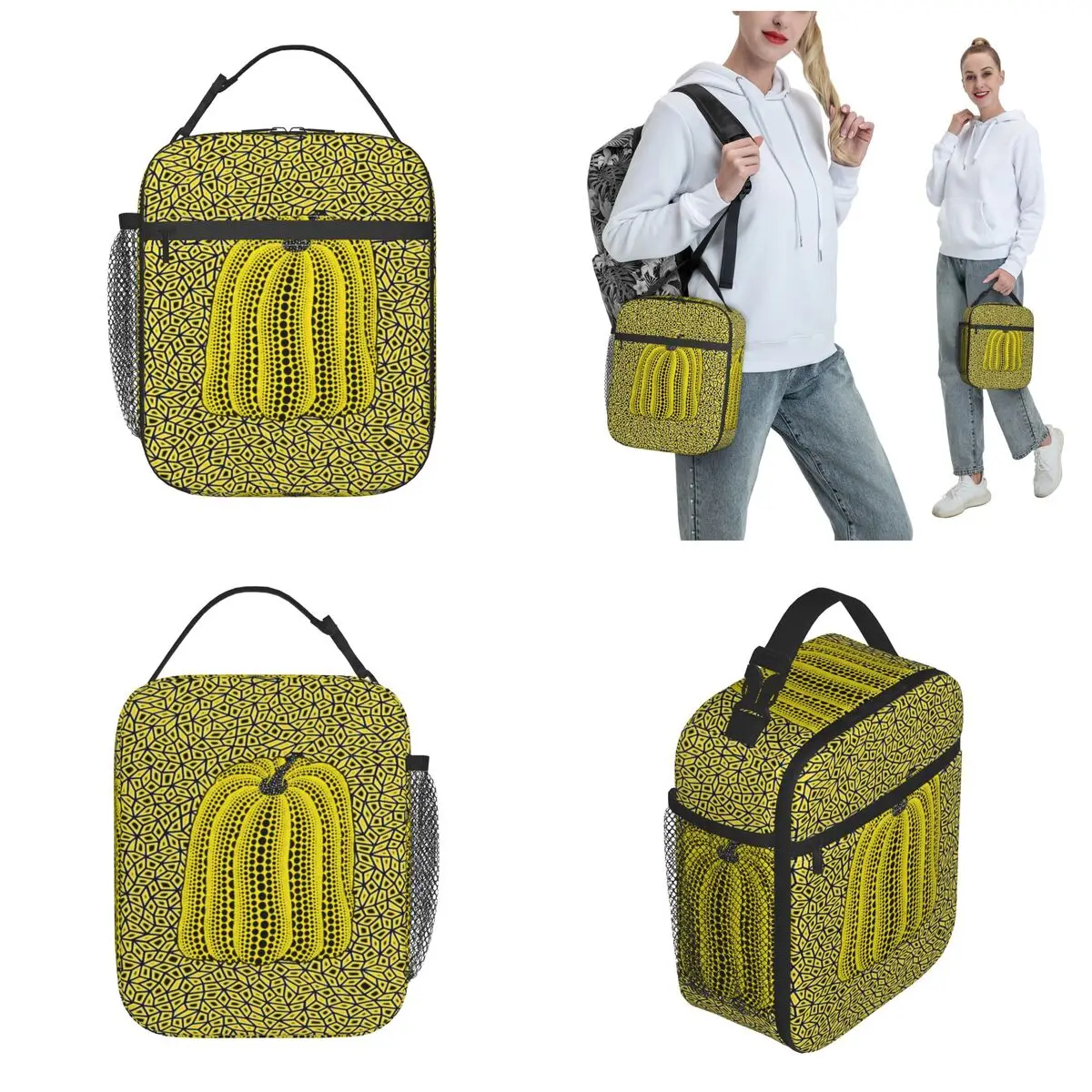 Yayoi Kusama Dots Pumpkin Infinite Nets Thermal Insulated Lunch Bags Portable Bag for Lunch Cooler Thermal Food Box