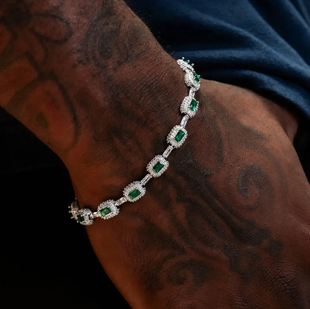 Men's White Gold Emerald Bracelet with Diamond