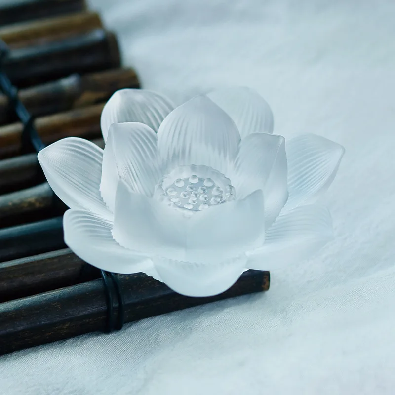 Adorno Zen de Cristal para Salón Budista y de Hadas, Decoración de Loto de Diez Colores, Quema por 4 Horas, Lámpara de Sebo con F