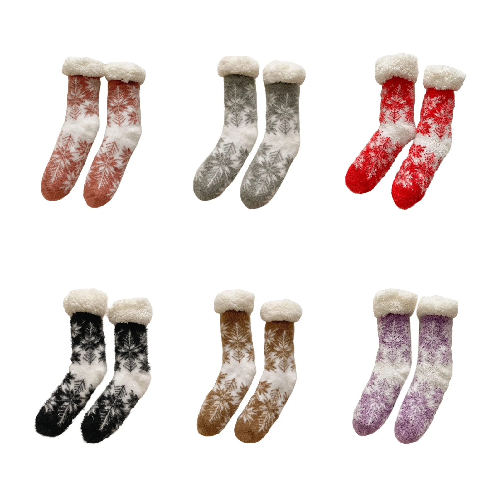 Christmas floor socks 6-color combination pack: 1 pair each of orange/grey/red/black/khaki/purple