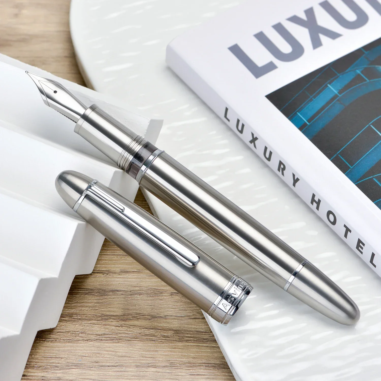 New Asvine J16 Titanium Alloy Frosted Silver Fountain Pen JOWO Nib Piston Filler Ink Window Stationery Gift Business