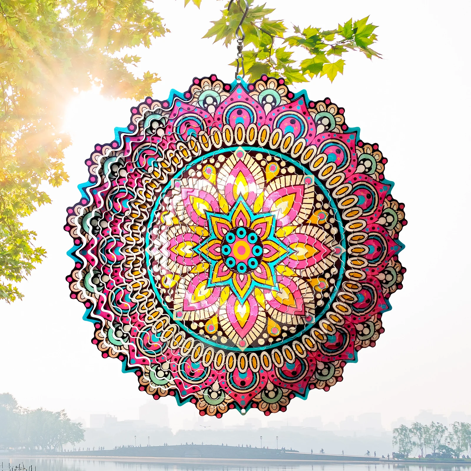 

THEYUFA Wind Spinners Mandala Blossom 3D Kinetic Yard Garden, Laser Cut Metal Art Outdoor Patio Backyard Porch Spring Gift 12in