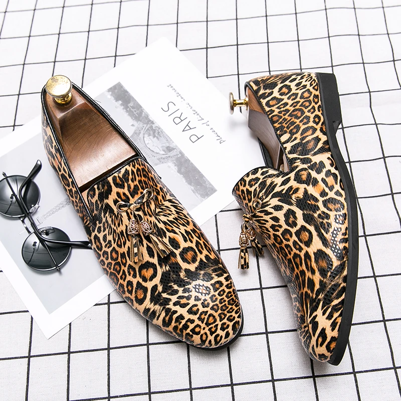 Golden Sapling Leopard Loafers Fashion Party Men\'s Casual Shoes Comfortable Driving Flats Leisure Men Loafer Slip on Moccasins