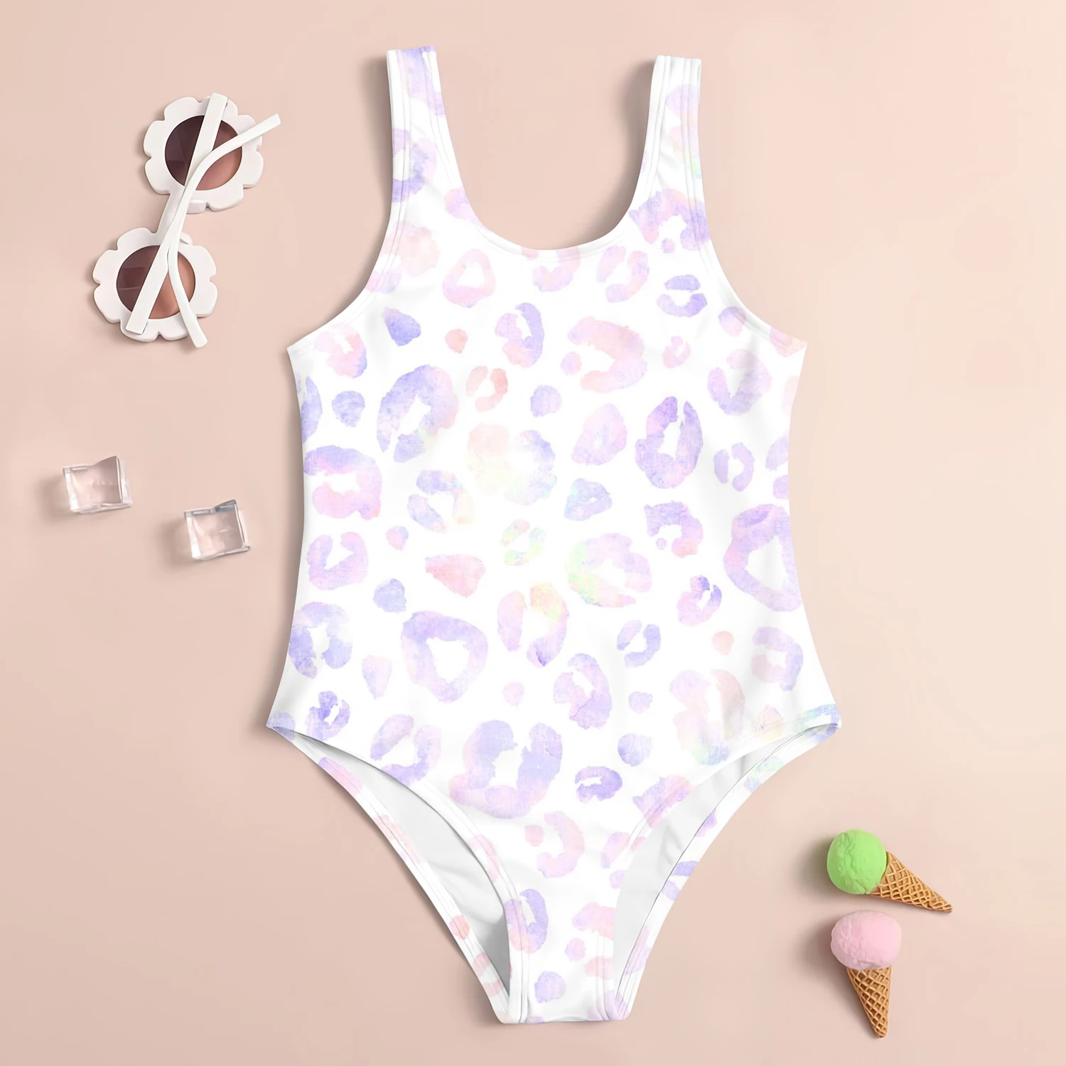 2024 Summer New Children\'s Sleeveless Swimsuit Kids Cool Seaside Clothes Cute Polka Dot 3d Printed One-Piece Swimsuit For Girls