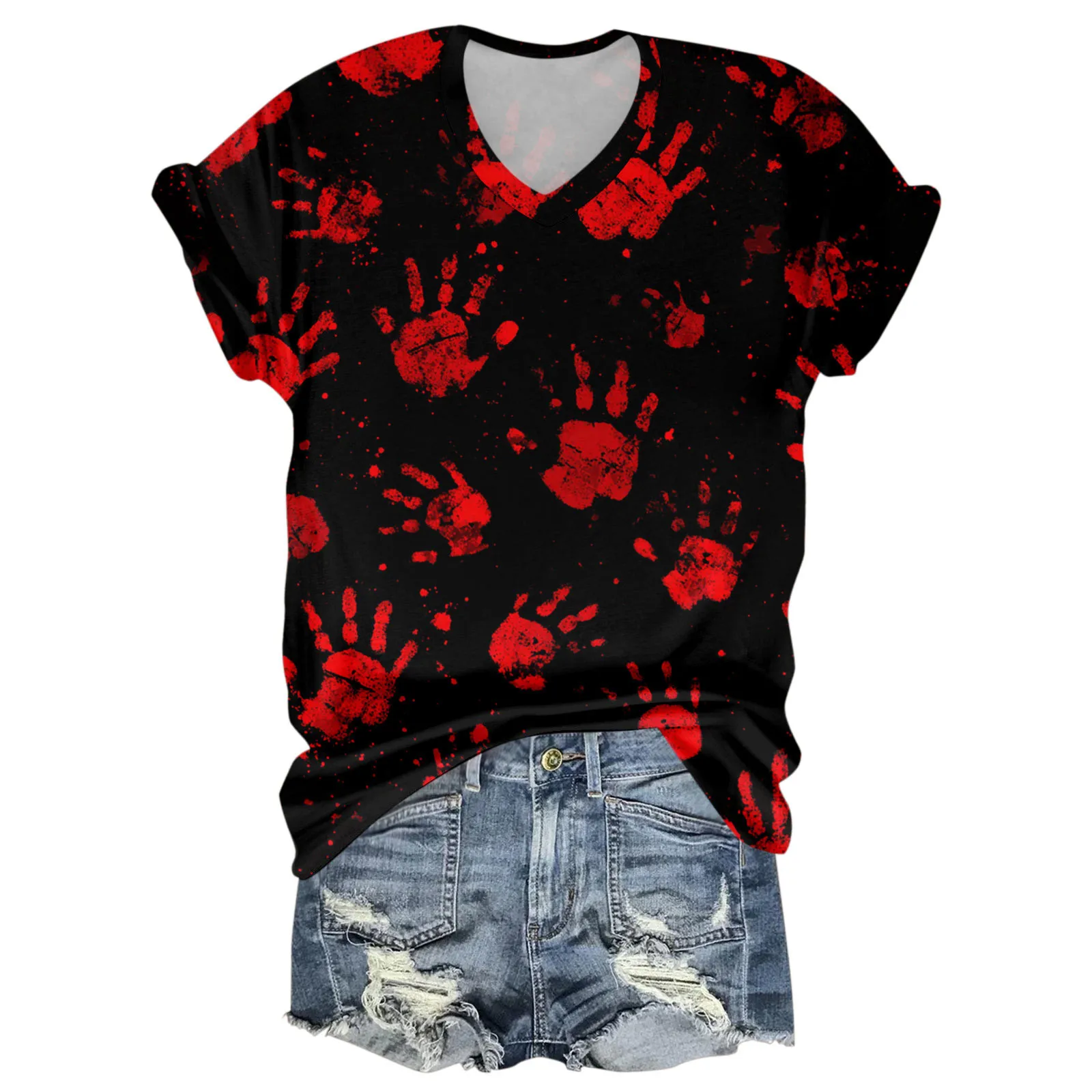 สตรีแฟชั่นสบายๆสามไตรมาสฮาโลวีนตัวอักษร Face พิมพ์ด้านบนสตรีเสื้อยืด Ropa Mujer Y2k เสื้อผ้า Roupas femme