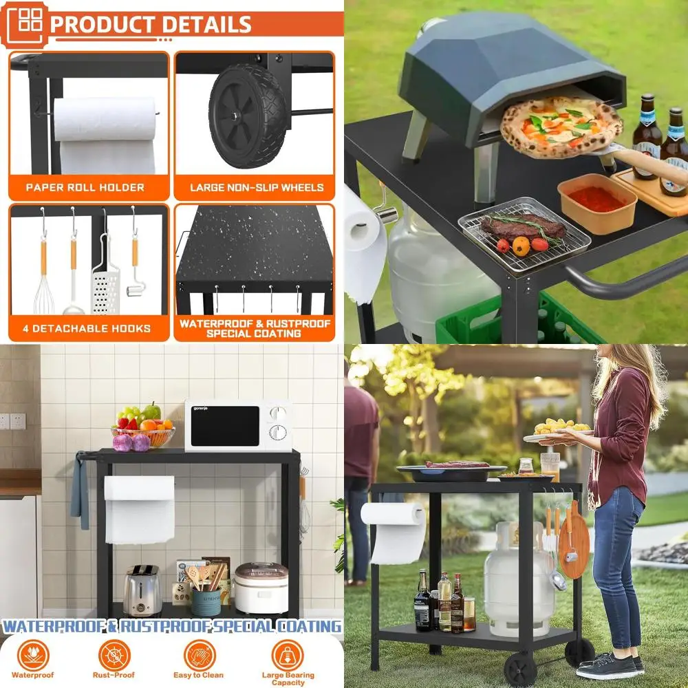 

Двухуровневая уличная тележка-гриль с передвижным столом для пиццы для приготовления на открытом воздухе и организации вечеринок