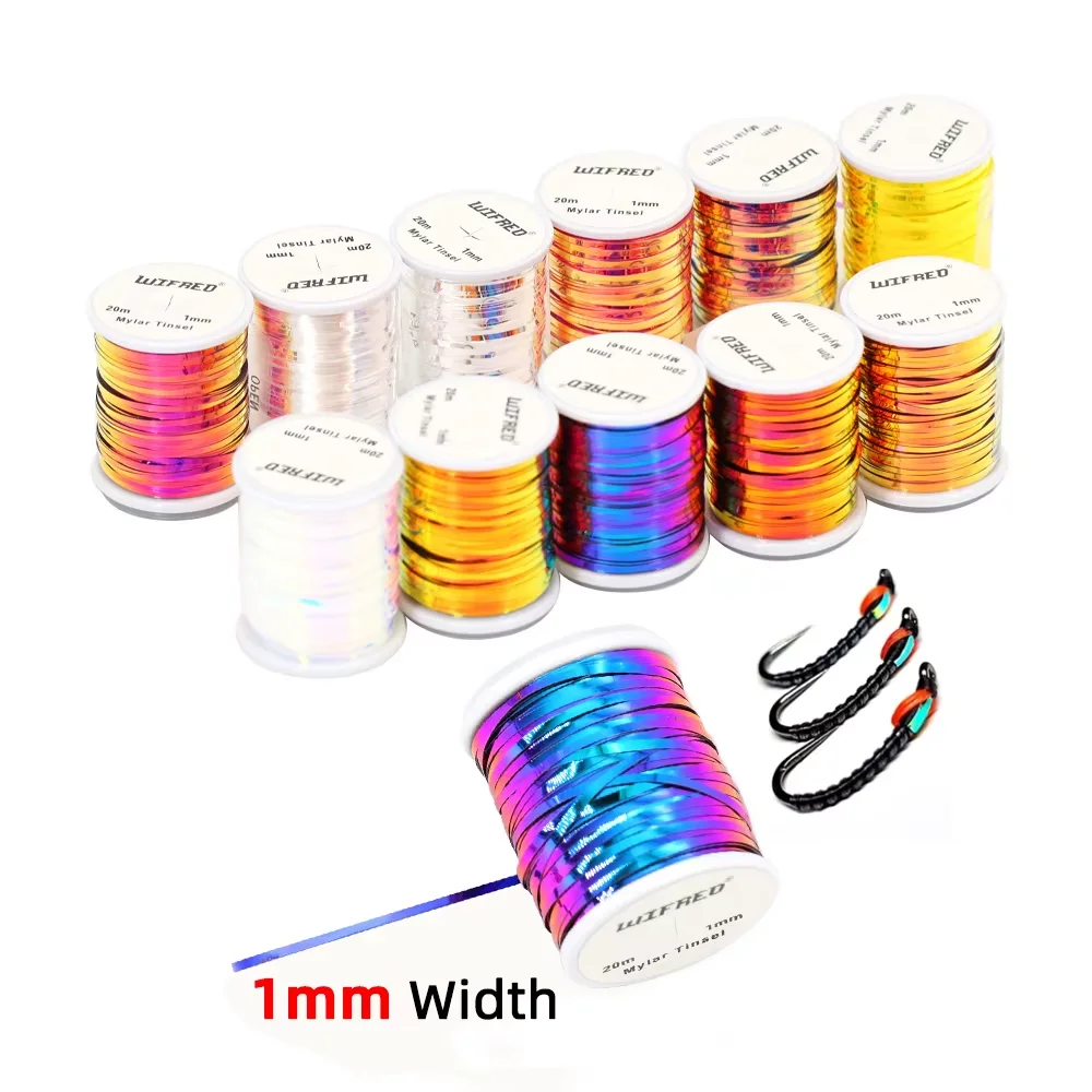 2pcs 20M 1mm Wide 2 Tones Holographic Flat Mylar Tinsel Fly Tying Material for Streamer Flashback Nymph Midge Body Rib Making