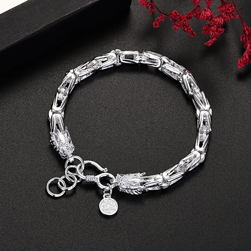 

Hot Popular brands 925 Sterling Silver creative dragon head Chain bracelet for men's fashion designer jewelry party wedding gift