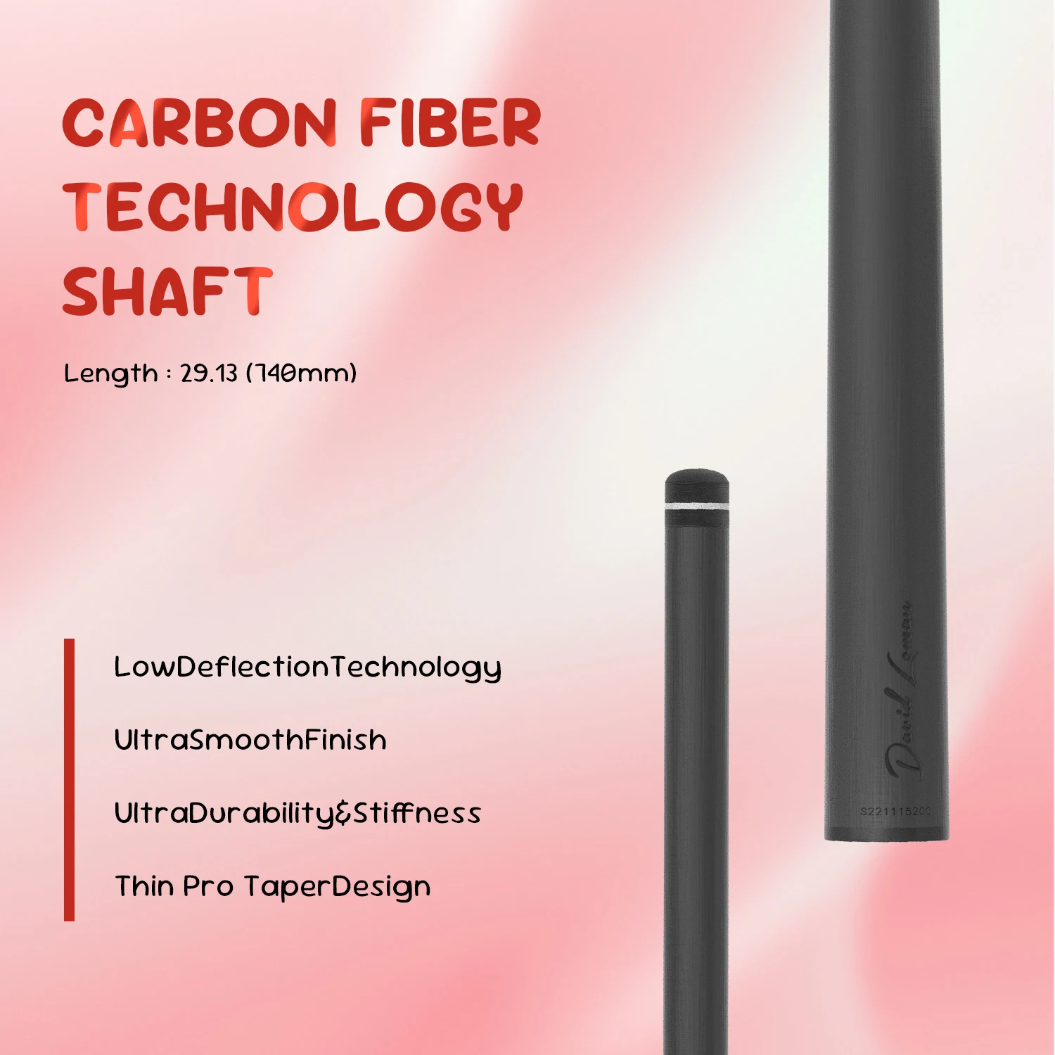 David Loman koolstofvezel biljartkeu, professionele biljartkeu, 100% koolstofvezel, 3/8*8 joint, zwart acht/negen ballen