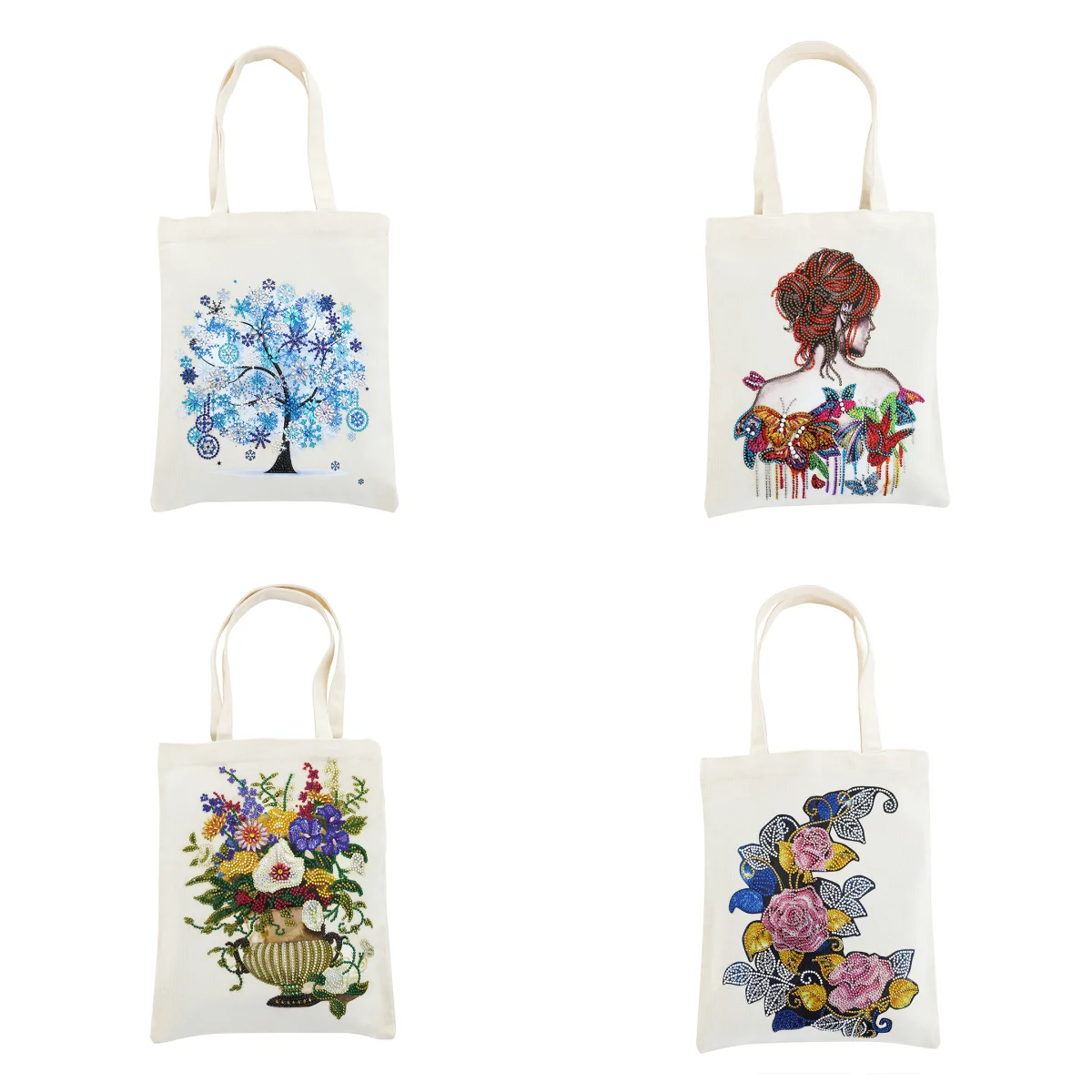 1 DIY Floral and Beauty Pattern Diamond Painting Art Set, Shopping Bag, Crystal Diamond Art Canvas Bag