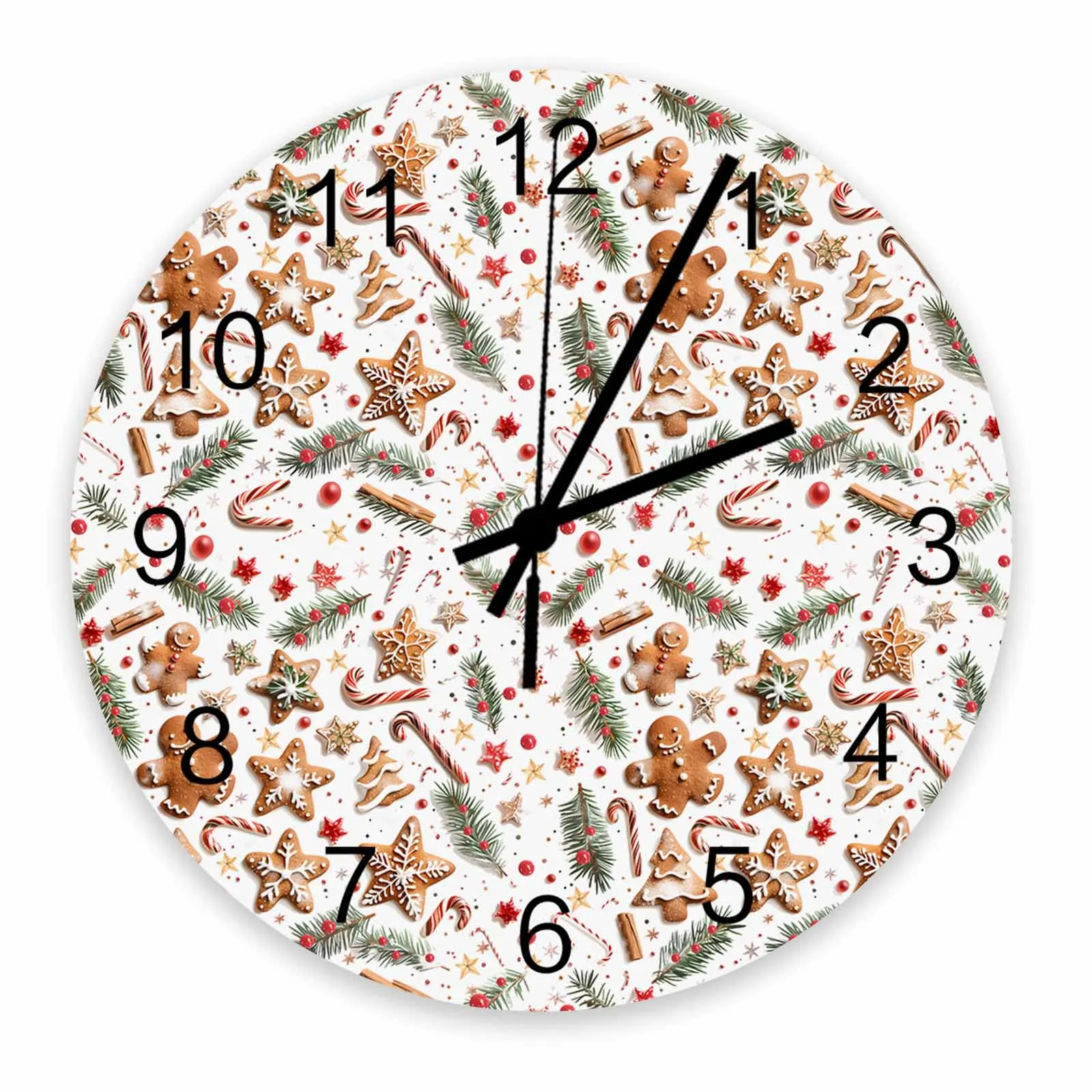 Christmas Berries Pine Needles Stars Wall Clock Large Modern Kitchen Dinning Round Wall Clocks Bedroom Silent Hanging Watc