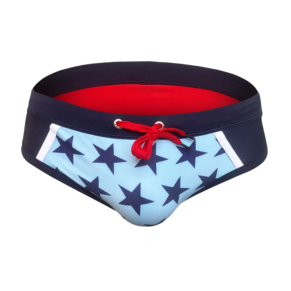 

Men's Swimsuit Fashion Pentagram European and American Sports Triangle Swimsuit Seaside Beach Quick-Drying Swimsuit 10049