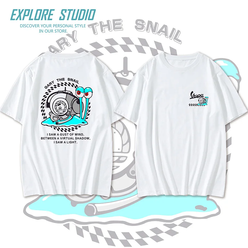 

Small Snail European and American Creative Printing Crew Neck Fun Cartoon Casual Summer Cotton Short-sleeved T-shirt
