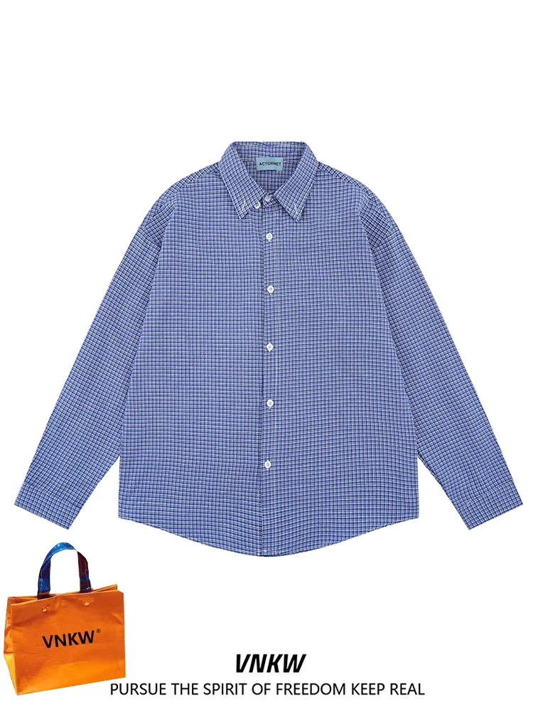 

Американская ретро-рубашка в синюю клетку с длинным рукавом для мужчин, весенняя, свободная, тонкая, повседневная, для пар, удобная, молодежная, модная