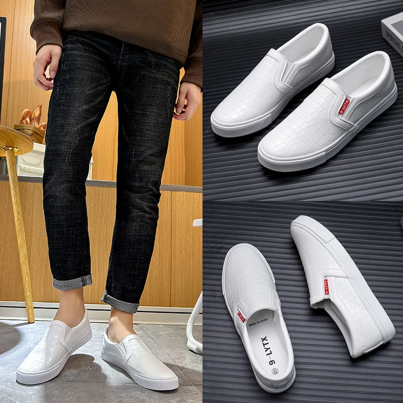 New 2023 Summer Men PU Leather Loafers Crocodile Pattern Comfortable Slip On Men Flat Moccasins Loafers For Daily Black White