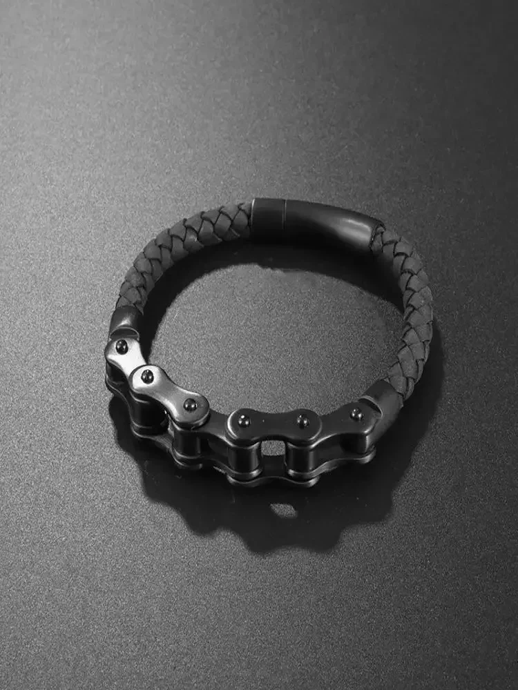 AliExpress NONE Punk Rock Men\\'s Vintage Black Bicycle Chain Bracelet Bicycle Motorcycle Leather Bracelet Bracelet Ghost Rider Jewelry