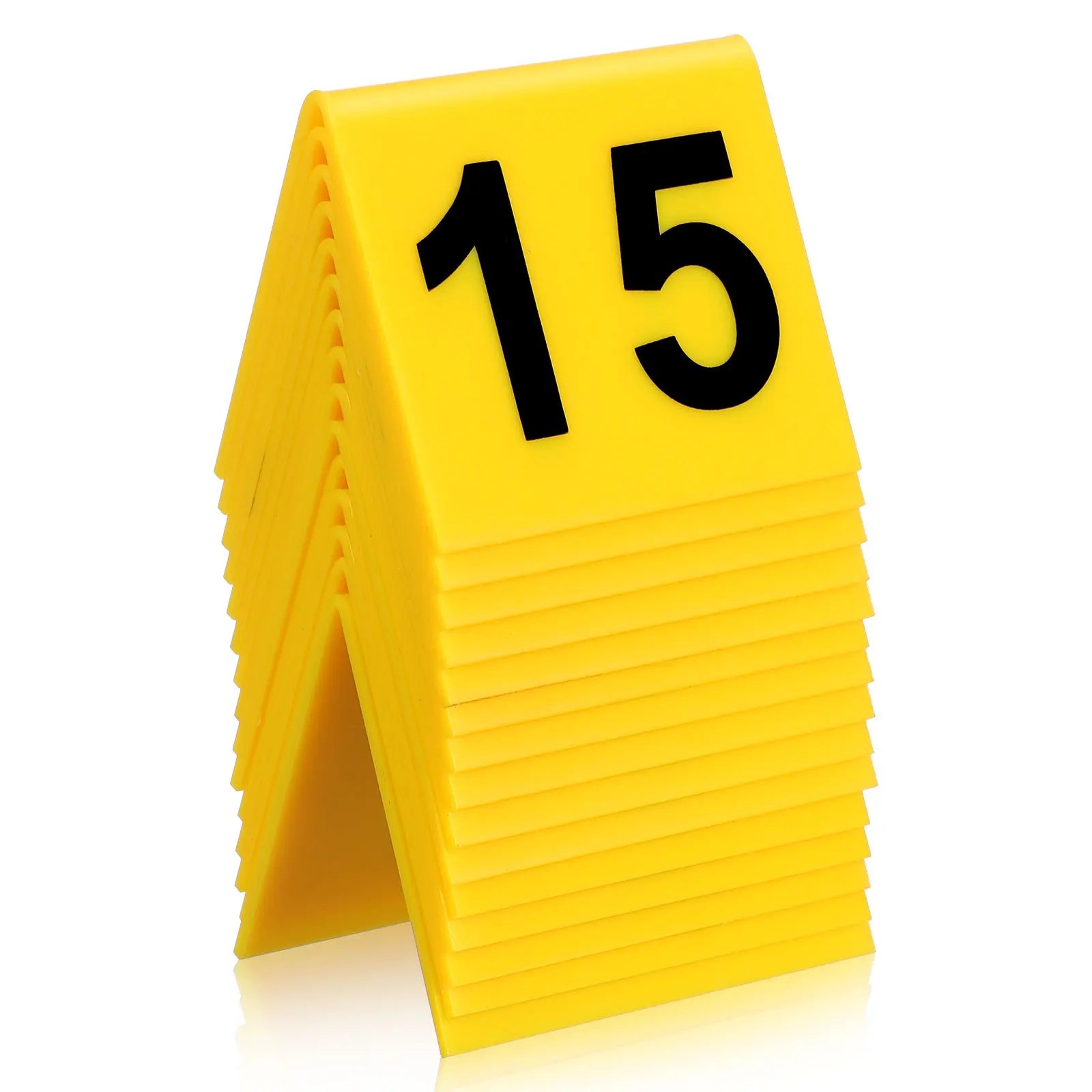 

15 pcs Table Number Signs Plastic Triangular Yellow Black Stable Multi-Function Floor Number Marker For Restaurant Evidence Game