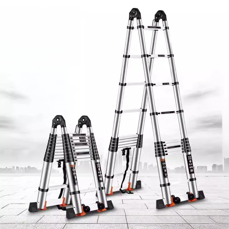 Multi functional aluminum alloy telescopic ladder, foldable ladder with variable vertical ladder, safety anti slip support rod