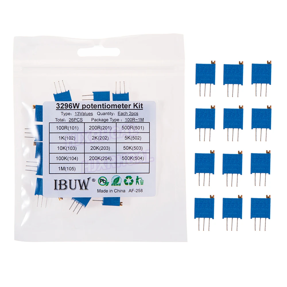 3296W potentiometer 13values*2PCS 100R 200R 500R hjxrhgal 1K 2K 5K 10K 20K 50K 100K 200K 500K 1M Variable resistors set