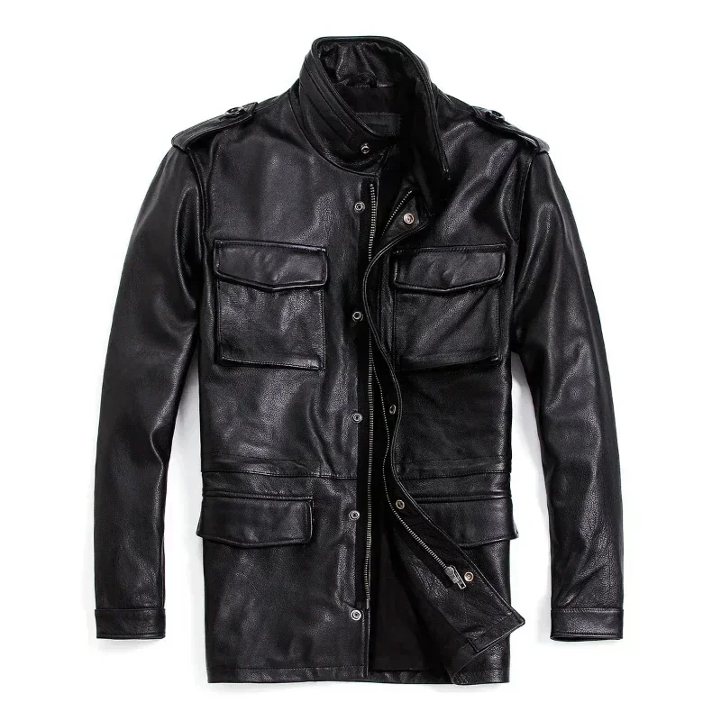 

Real Cowhide Genuine Leather Jacket Men Clothing Motorcycle Men's Jacket M65 Trench Leather Coat Man Cotton Jacket Men Winter