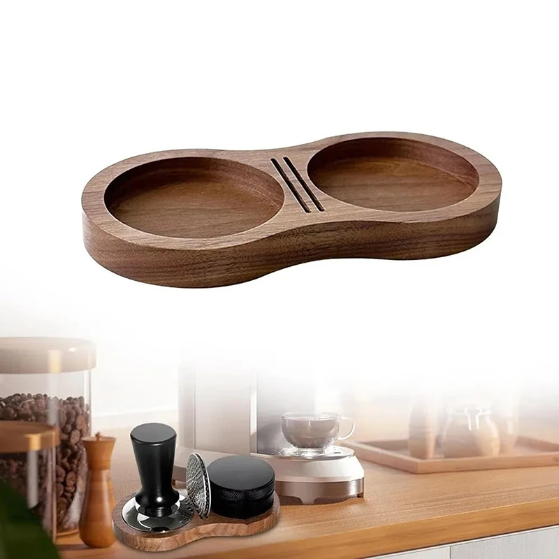 1pc Walnut Wood Coffee Tamper Station Professional Non-Slip Bottom Coffee Tamper Storage Base Multi-functional Stable