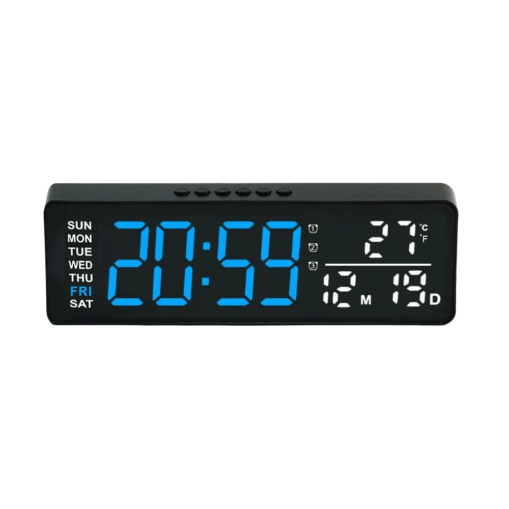 Large Digital Wall Clock Temperature and Humidity Week Display Brightness Adjustable Electronic LED Table Alarm Clock 12/24H
