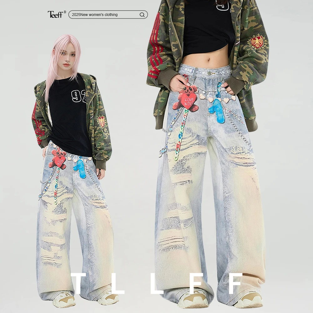 

Женские синие мешковатые джинсы Y2k в стиле Харадзюку, винтажные джинсовые брюки с изогнутым ножом, японский стиль 2000-х годов, джинсы большого размера, брюки, одежда 2025