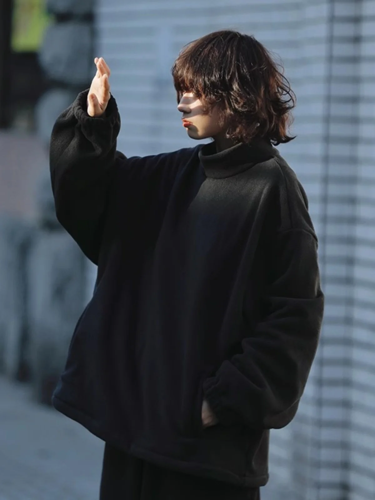 

Retro Japanese Sle Oversize Fce Sweatirt f High Collar ex Loose Fit Couple Base irt Youth Casual Autumn Winter
