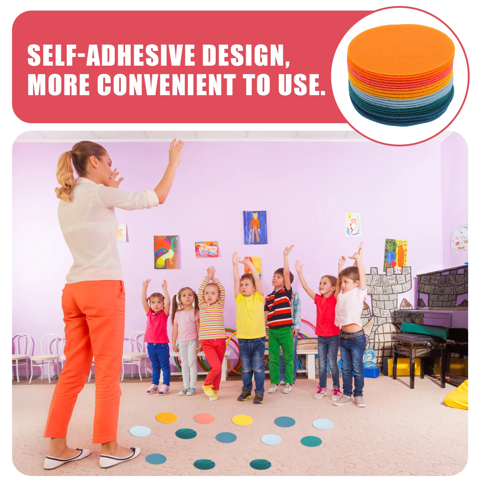 สติ๊กเกอร์ติดพื้นกันลื่น 36 ชิ้น สำหรับห้องเรียน ลายจุดกลม สีสันสดใส ใช้สำหรับเด็กก่อนวัยเรียน ประถมศึกษา และกิจกรรมการเรียนรู้