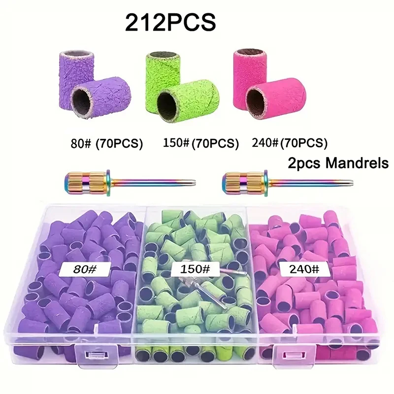 Nail Sanding Ring Bands 210 Pcs Grit Electric Manicure Drill Grinding Heads UV Gel Polish Removal Pedicure Abrasive Tools