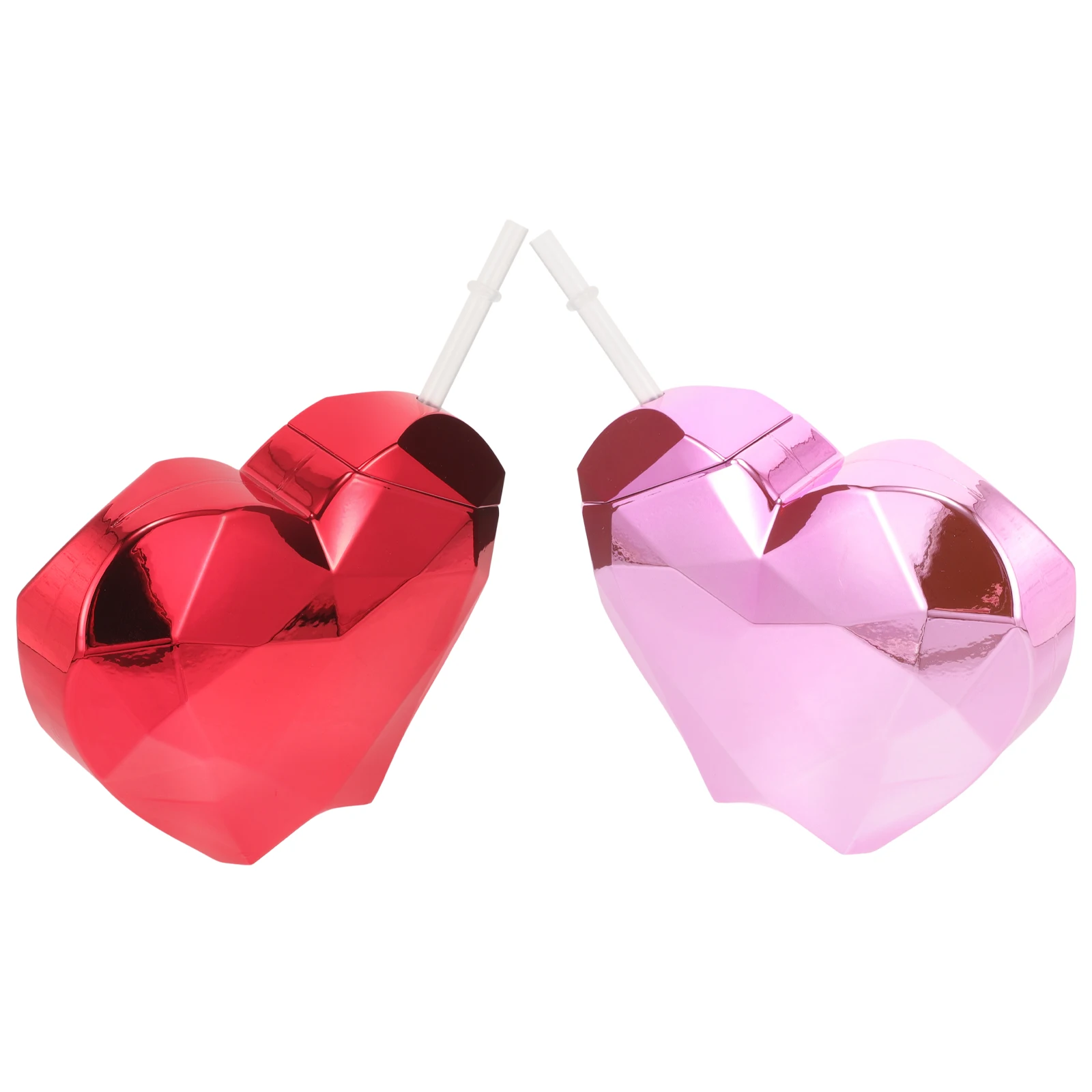 

2pcs Heart Shaped Straw Cups 600ml Red Pink Love Sip Tumbler Durable Plastic Coffee Shop Home Pool Party Favors Drinking Cups