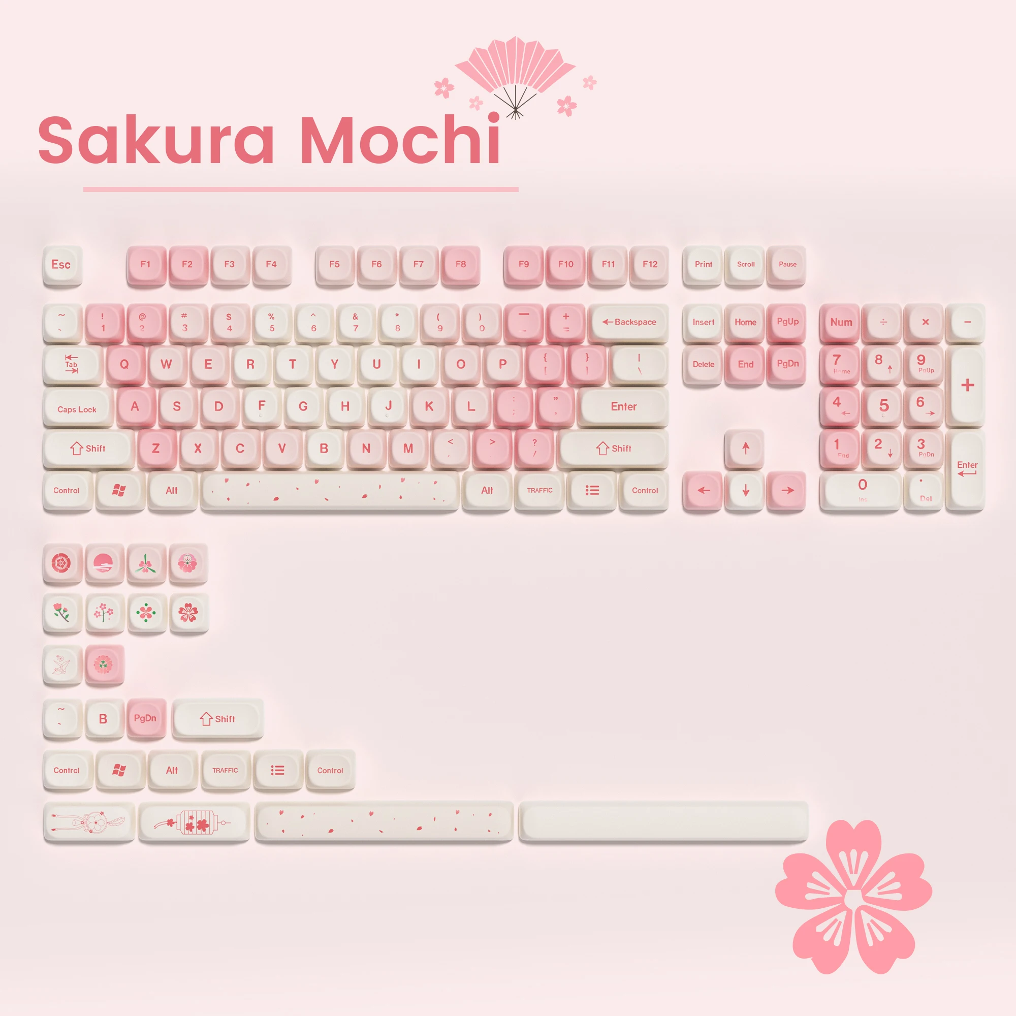 

130+ Keys MOA Profile Pink Sakura PBT Keycaps Customs Dye Sub Key caps for Cherry Gateron MX Switches Mechanical Keyboards
