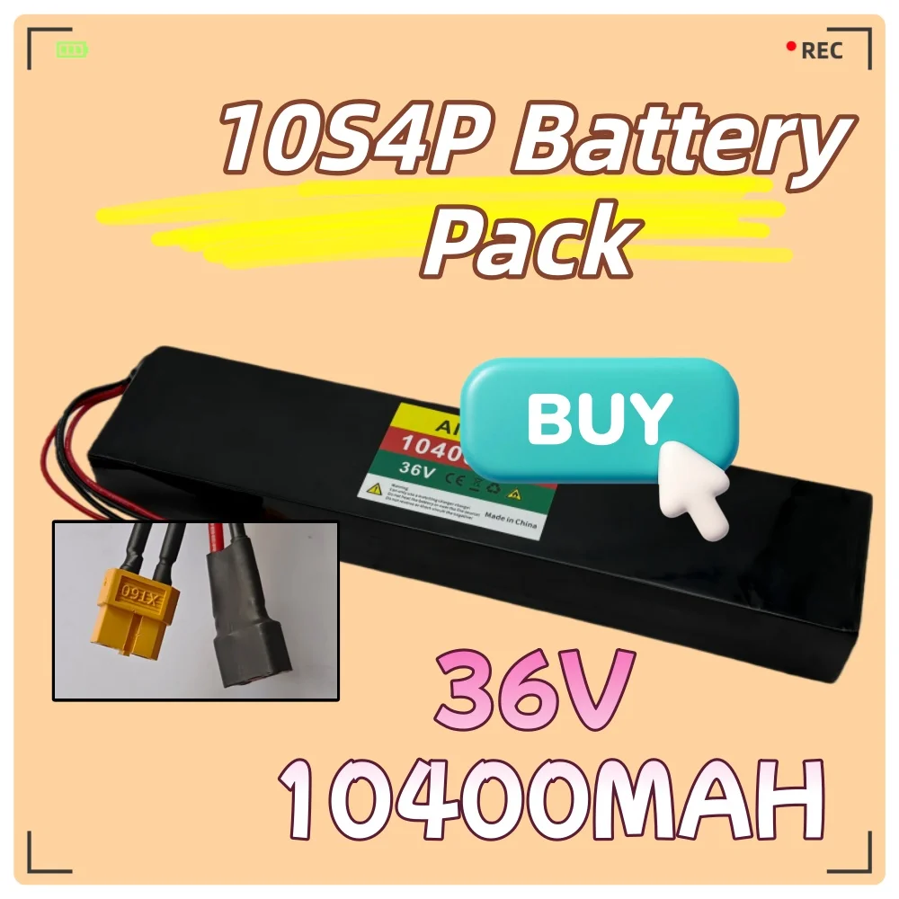 Electric Scooter Lithium Battery Pack 36V 10400mAh High Capacity 10S4P Configuration 18650 Cells 10.4Ah for Scooter