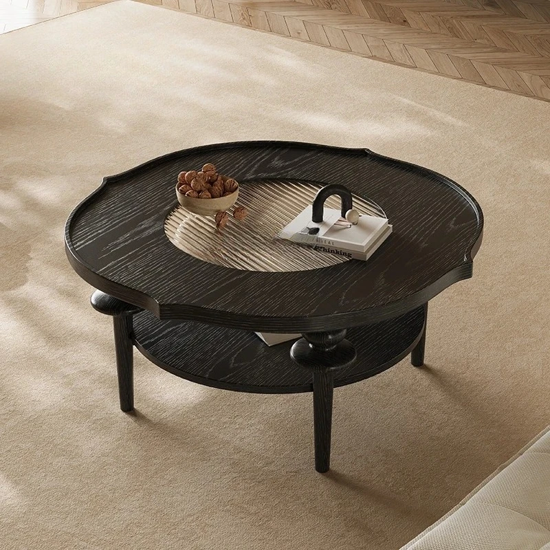 

Italian minimalist small apartment wabi sabi mid-ancient style modern living room red oak petals, retro coffee table