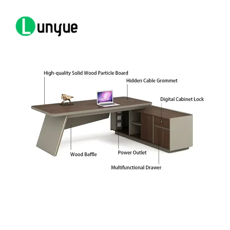 High End Classical Adjustable Modular L Shaped Executive Desk With Drawers And Electrical Outlets For Modern Large Office
